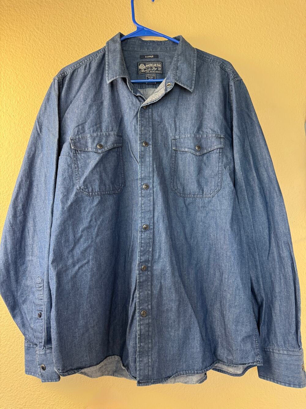 American Rag Men’s XL Chambray Denim Western Shirt Snap Front Blue